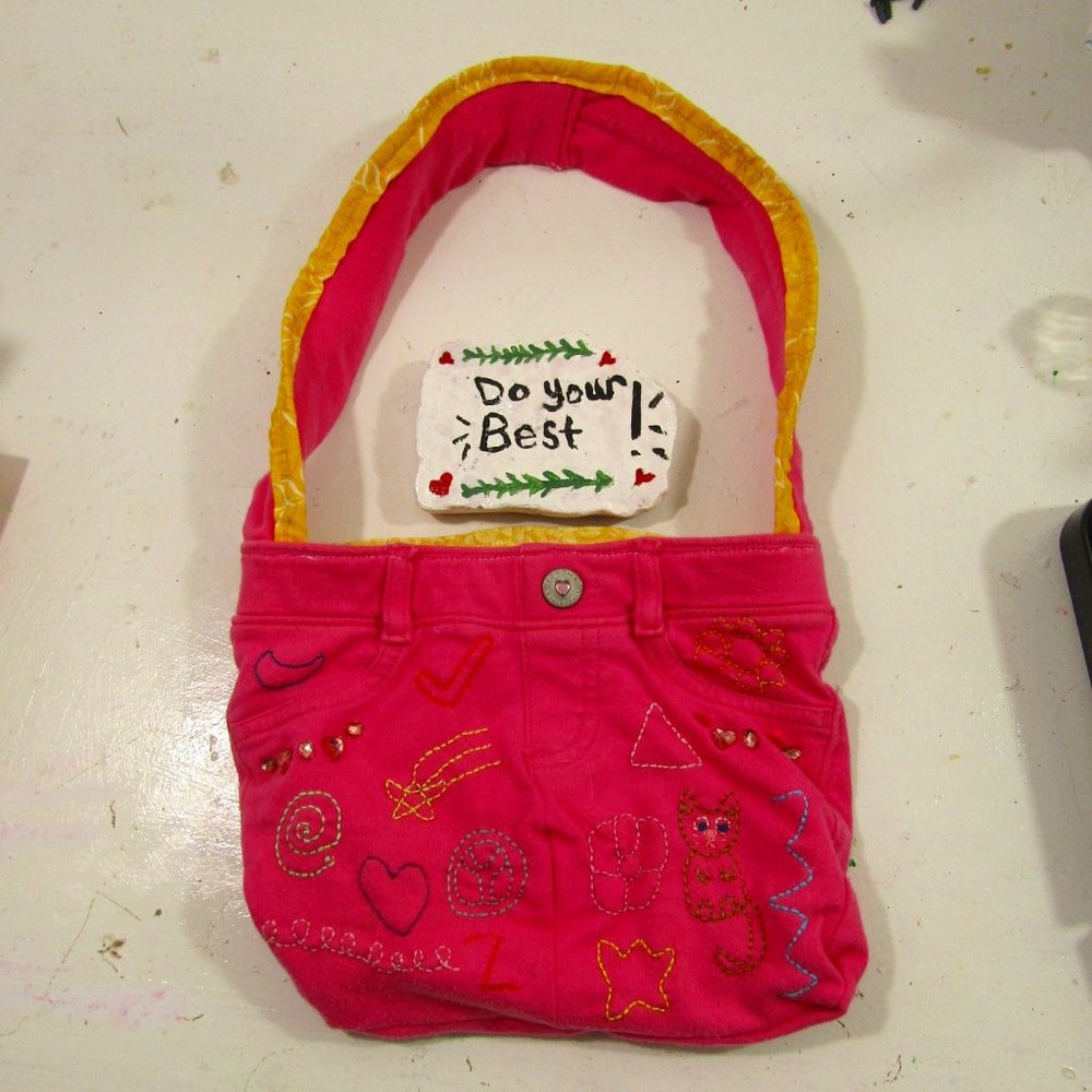 Blue Boutique Cute Little Pink Inside-Out Purse Homemade Needlework Appliques